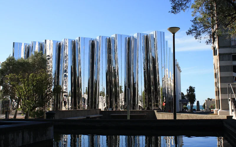 Reflective exterior of the Len Lye Centre in central New Plymouth